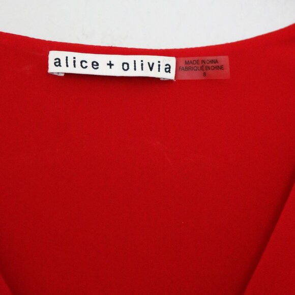 Alice + Olivia Red 3/4 Bell Sleeves V Neck Mini Shift Dress - Picture 8 of 16